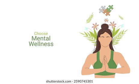 Mental health awareness month design layout banner. Emotional stability. Psychological and emotional well-being. Vector illustration.