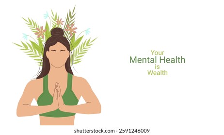 Mental health awareness month design layout banner. Mental balance. Psychological and emotional well-being. Vector illustration.
