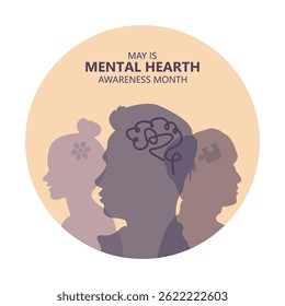 Mental health awareness month featuring silhouetted profiles representing diversity in mental wellness themes, advocating empathy, understanding, and awareness.