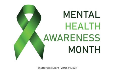 Mental Health Awareness Month. Green awareness ribbon. Raising awareness of mental health campaign. Mental Health Awareness Month vector illustration with green. Vector concept illustration