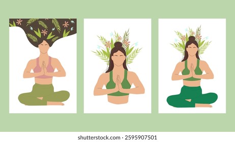 Mental health awareness month layout set poster. Psychological and emotional well-being. Vector illustration.