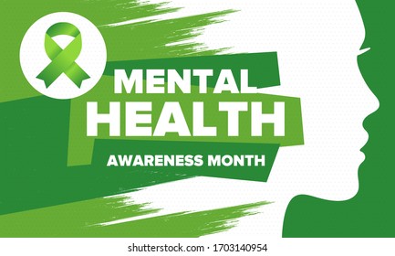 Mental Health Awareness Month in May. Annual campaign in United States. Raising awareness of mental health. Control and protection. Prevention campaign. Medical health care design. Vector illustration