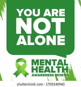 Mental Health Awareness Month in May. Annual campaign in United States. Raising awareness of mental health. Control and protection. Prevention campaign. Medical health care design. Vector illustration