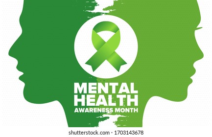 Mental Health Awareness Month in May. Annual campaign in United States. Raising awareness of mental health. Control and protection. Prevention campaign. Medical health care design. Vector illustration