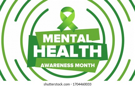 Mental Health Awareness Month in May. Annual campaign in United States. Raising awareness of mental health. Control and protection. Prevention campaign. Medical health care design. Vector illustration