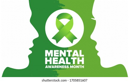 Mental Health Awareness Month in May. Annual campaign in United States. Raising awareness of mental health. Control and protection. Prevention campaign. Medical health care design. Vector illustration