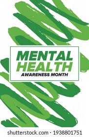 Mental Health Awareness Month in May. Annual campaign in United States. Raising awareness of mental health. Control and protection. Prevention campaign. Medical health care design. Vector illustration