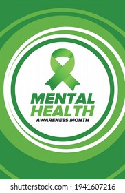 Mental Health Awareness Month in May. Annual campaign in United States. Raising awareness of mental health. Control and protection. Prevention campaign. Medical health care design. Vector illustration