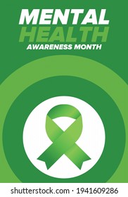 Mental Health Awareness Month in May. Annual campaign in United States. Raising awareness of mental health. Control and protection. Prevention campaign. Medical health care design. Vector illustration
