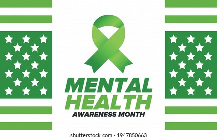 Mental Health Awareness Month in May. Annual campaign in United States. Raising awareness of mental health. Control and protection. Prevention campaign. Medical health care design. Vector illustration