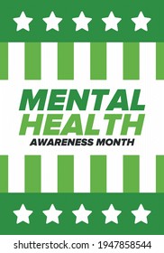 Mental Health Awareness Month in May. Annual campaign in United States. Raising awareness of mental health. Control and protection. Prevention campaign. Medical health care design. Vector illustration