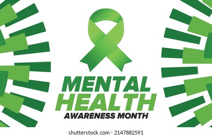 Mental Health Awareness Month in May. Annual campaign in United States. Raising awareness of mental health. Control and protection. Prevention campaign. Medical health care design. Vector illustration