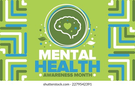 Mental Health Awareness Month in May. Annual campaign in United States. Raising awareness of mental health. Control and protection. Prevention campaign. Medical health care design. Vector illustration