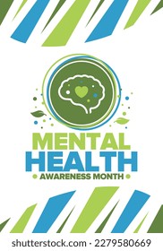 Mental Health Awareness Month in May. Annual campaign in United States. Raising awareness of mental health. Control and protection. Prevention campaign. Medical health care design. Vector illustration