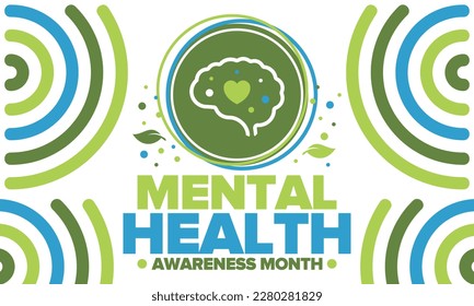 Mental Health Awareness Month in May. Annual campaign in United States. Raising awareness of mental health. Control and protection. Prevention campaign. Medical health care design. Vector illustration