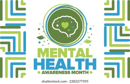 Mes de Concienciación sobre Salud Mental en Mayo. Campaña anual en Estados Unidos. Sensibilización sobre la salud mental. Control y protección. Campaña de prevención. Diseño de atención médica. Ilustración del vector