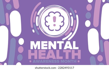 Mes de Concienciación sobre Salud Mental en Mayo. Campaña anual en Estados Unidos. Sensibilización sobre la salud mental. Control y protección. Campaña de prevención. Diseño de atención médica. Ilustración del vector