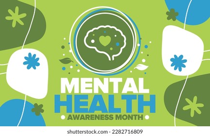 Mental Health Awareness Month in May. Annual campaign in United States. Raising awareness of mental health. Control and protection. Prevention campaign. Medical health care design. Vector illustration