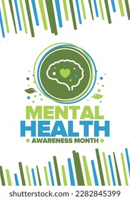 Mental Health Awareness Month in May. Annual campaign in United States. Raising awareness of mental health. Control and protection. Prevention campaign. Medical health care design. Vector illustration