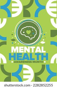 Mental Health Awareness Month in May. Annual campaign in United States. Raising awareness of mental health. Control and protection. Prevention campaign. Medical health care design. Vector illustration - Shutterstock ID 2282852255