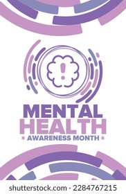 Mental Health Awareness Month in May. Annual campaign in United States. Raising awareness of mental health. Control and protection. Prevention campaign. Medical health care design. Vector illustration