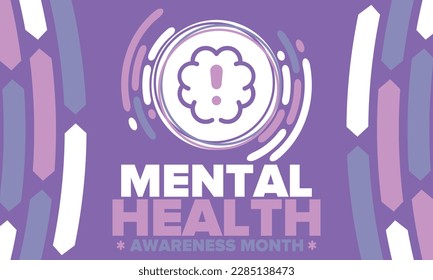 Mes de Concienciación sobre Salud Mental en Mayo. Campaña anual en Estados Unidos. Sensibilización sobre la salud mental. Control y protección. Campaña de prevención. Diseño de atención médica. Ilustración del vector