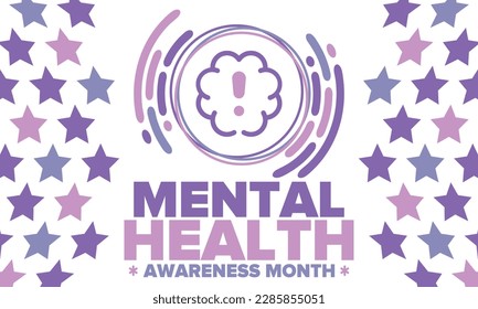 Mental Health Awareness Month in May. Annual campaign in United States. Raising awareness of mental health. Control and protection. Prevention campaign. Medical health care design. Vector illustration