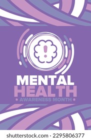 Mental Health Awareness Month in May. Annual campaign in United States. Raising awareness of mental health. Control and protection. Prevention campaign. Medical health care design. Vector illustration