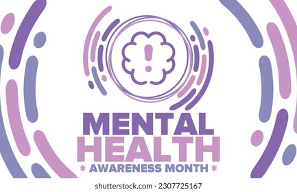 Mental Health Awareness Month in May. Annual campaign in United States. Raising awareness of mental health. Control and protection. Prevention campaign. Medical health care design. Vector illustration