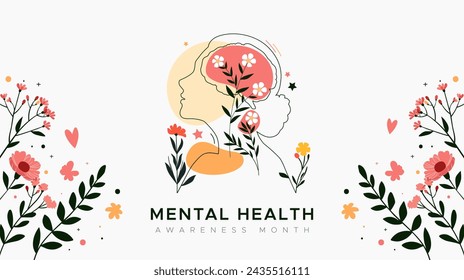 Mental Health Awareness Month. in May. Take care of your body, take care of your health and mind. Increase awareness of mental health. Control and protection. Prevention campaign