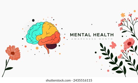 Mental Health Awareness Month. in May. Take care of your body, take care of your health and mind. Increase awareness of mental health. Control and protection. Prevention campaign