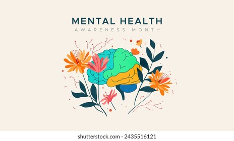 Mental Health Awareness Month. in May. Take care of your body, take care of your health and mind. Increase awareness of mental health. Control and protection. Prevention campaign