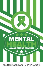 Mental Health Awareness Month in May. Annual campaign in United States. Raising awareness of mental health. Control and protection. Prevention campaign. Medical health care design. Vector illustration