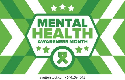 Mental Health Awareness Month in May. Annual campaign in United States. Raising awareness of mental health. Control and protection. Prevention campaign. Medical health care design. Vector illustration