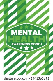 Mental Health Awareness Month in May. Annual campaign in United States. Raising awareness of mental health. Control and protection. Prevention campaign. Medical health care design. Vector illustration