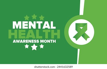 Mental Health Awareness Month in May. Annual campaign in United States. Raising awareness of mental health. Control and protection. Prevention campaign. Medical health care design. Vector illustration