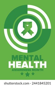 Mental Health Awareness Month in May. Annual campaign in United States. Raising awareness of mental health. Control and protection. Prevention campaign. Medical health care design. Vector illustration