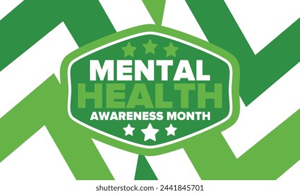 Mental Health Awareness Month in May. Annual campaign in United States. Raising awareness of mental health. Control and protection. Prevention campaign. Medical health care design. Vector illustration