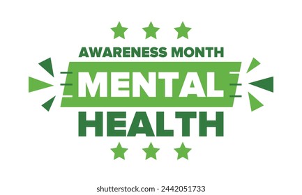 Mental Health Awareness Month in May. Annual campaign in United States. Raising awareness of mental health. Control and protection. Prevention campaign. Medical health care design. Vector illustration