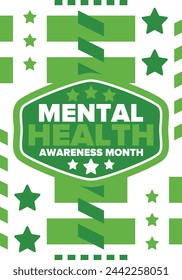 Mental Health Awareness Month in May. Annual campaign in United States. Raising awareness of mental health. Control and protection. Prevention campaign. Medical health care design. Vector illustration