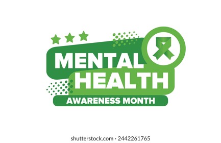 Mental Health Awareness Month in May. Annual campaign in United States. Raising awareness of mental health. Control and protection. Prevention campaign. Medical health care design. Vector illustration