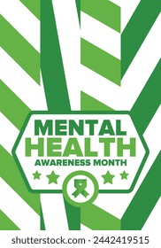 Mental Health Awareness Month in May. Annual campaign in United States. Raising awareness of mental health. Control and protection. Prevention campaign. Medical health care design. Vector illustration