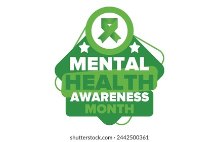 Mental Health Awareness Month in May. Annual campaign in United States. Raising awareness of mental health. Control and protection. Prevention campaign. Medical health care design. Vector illustration