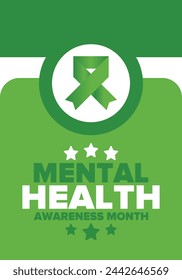 Mental Health Awareness Month in May. Annual campaign in United States. Raising awareness of mental health. Control and protection. Prevention campaign. Medical health care design. Vector illustration