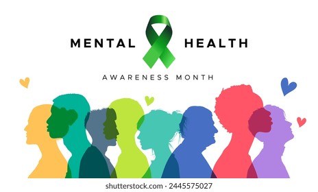 In: Mental Health Awareness Month. in May. Achte auf deinen Körper, sorge für deine Gesundheit und deinen Geist. Sensibilisierung für psychische Gesundheit. Kontrolle und Schutz. Präventionskampagne