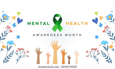 Mental Health Awareness Month. in May. Take care of your body, take care of your health and mind. Increase awareness of mental health. Control and protection. Prevention campaign