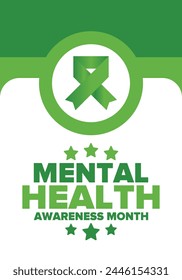 Mental Health Awareness Month in May. Annual campaign in United States. Raising awareness of mental health. Control and protection. Prevention campaign. Medical health care design. Vector illustration