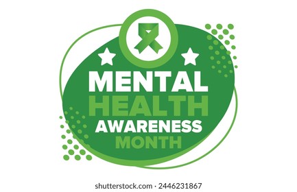 Mental Health Awareness Month in May. Annual campaign in United States. Raising awareness of mental health. Control and protection. Prevention campaign. Medical health care design. Vector illustration