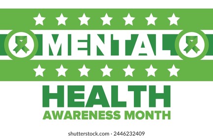 Mental Health Awareness Month in May. Annual campaign in United States. Raising awareness of mental health. Control and protection. Prevention campaign. Medical health care design. Vector illustration