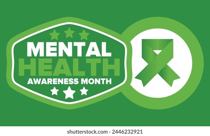 Mental Health Awareness Month in May. Annual campaign in United States. Raising awareness of mental health. Control and protection. Prevention campaign. Medical health care design. Vector illustration